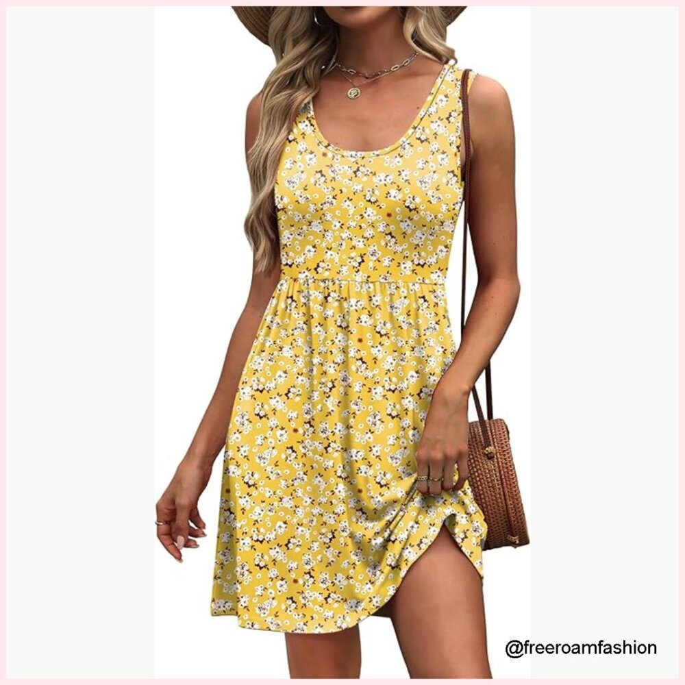 Sleeveless A-Line Sundress with Pockets, Lightweight Summer Casual Dress
